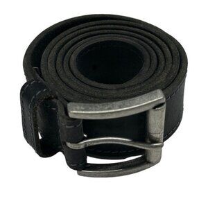 Buckle Men's 43"-47" Waist Belt Black Leather Casual Contrast Trim Silver Tone